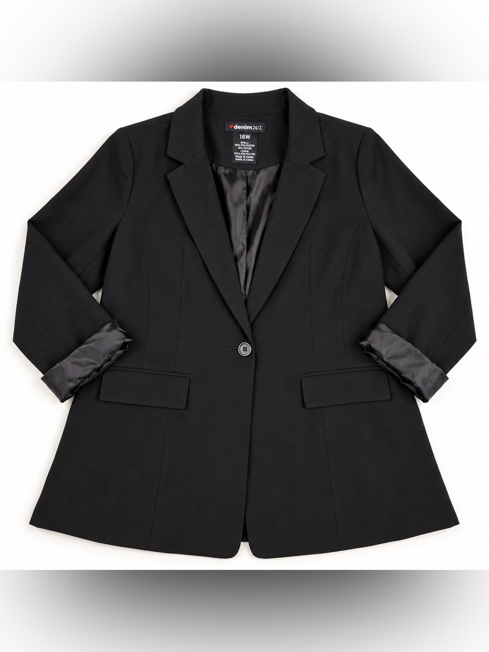 Denim 24/7 Women’s Plus Size 16W Black Longline Blazer Jacket